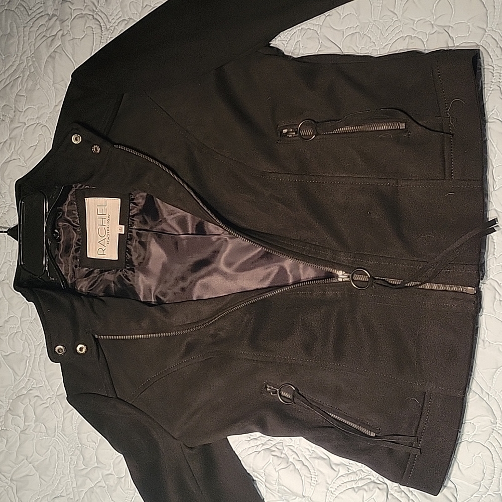 Rachel Zoe black   fringe motto jacket.